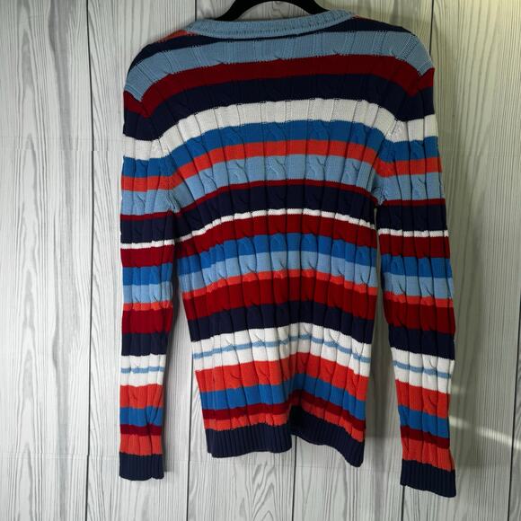 Appleseed's Cable Knit Sweater Striped Primary Rainbow Cotton Size Medium NWOT - Picture 4 of 7